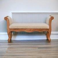 Solid Wood Boucle French Style Bench with Textural Upholstery, Handcrafted Durable Stool for Living Room, 30L x 100W x 53H cm, Brown Aosom UK