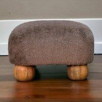 Solid Wood Faux Fur Nordic Footstool with High-Resilience Cushioning, Upholstered Square Seat with Drawer, 42L x 42W x 28H cm, Brown Aosom UK
