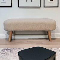 Solid Wood Upholstered Boucle Hallway Bench with 100% Solid Mango Wood, Hand-finished Seat for Living Room, 32L x 92W x 38H cm, Brown Aosom UK