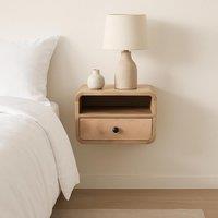 Solid Mango Wood Wall-Mounted Mini Bedside Table with Open Slot and Drawer, Space-Saving Desk with Curved Design, 25L x 30W x 25H cm, Brown Aosom UK