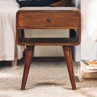 Solid Mango Wood Bedside Table with Spacious Drawer and Open Shelf, Nightstand with Minimalist Circular Profile, 35L x 45W x 56H cm, Brown Aosom UK