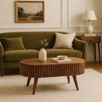 Solid Mango Wood Round Coffee Table with 2 Smooth-Gliding Drawers, Handcrafted Eco-Friendly Desk for Living Room, 45L x 85W x 38H cm, Brown Aosom UK
