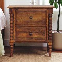 Solid Mango Wood Spindle-Leg Bedside Table with 2 Smooth-Gliding Drawers, Ample Storage, Desk for Living Room, 40L x 55W x 60H cm, Brown Aosom UK