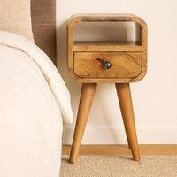 Solid Mango Wood Mini Curved Bedside with Spacious Drawer and Open Slot, Table with Space-saving Storage, 20L x 20W x 40H cm, Brown Aosom UK