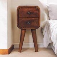 Solid Mango Wood Mini Curved Bedside Cabinet with 2 Smooth-gliding Drawers, Table with Slim Nordic Legs, 20L x 20W x 40H cm, Brown Aosom UK