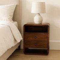100% Solid Mango Wood Bedside Cabinet with 2 Smooth‑Gliding Drawers, 2 Open Slots, Table for Organised Storage, 35L x 40W x 55H cm, Brown Aosom UK