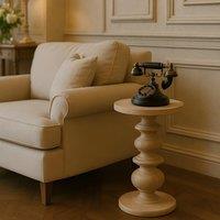 Solid Mango Wood 38cm Circular Accent Side Table, Eco-Conscious, Hand-Finished, Beige Aosom UK