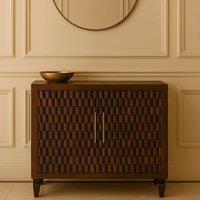 Solid Mango Wood Cabinet with 2 Doors and 2 Shelves, Hand-finished Surface, Table with Playful Animal Carving, 35L x 85W x 86H cm, Brown Aosom UK