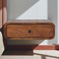 Solid Mango Wood Wall-Mounted Bedside Table with Drawer and Durable Space-Saving Construction, Desk for Bedroom, 32L x 45W x 15H cm, Brown Aosom UK