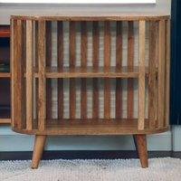 Solid Mango Wood Ariella Cabinet with 2 Open Shelves with Oak-like Finish, Bedside Shelf with Slim Nordic Legs, 30L x 70W x 65H cm, Brown Aosom UK