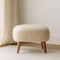 Solid Mango Wood Boucl Square Footstool with Space-Saving Profile, Upholstered Footstool with Nordic Slim Legs, 40L x 40W x 35H cm, Brown Aosom UK