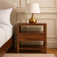 Caldera Solid Mango Wood Bedside Table with Drawer and Shelf, Bedside Cabinet with Hand-finished Design, 35L x 55W x 55H cm, Brown Aosom UK