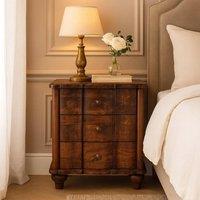 Solid Mango Wood Valencia Bedside Table with Hand-finished Surfaces, Bedside Cabinet with 3 Drawers for Storage, 40L x 55W x 63H cm, Brown Aosom UK