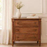 Solid Mango Wood Spindle Chest with 3 Drawers and Turned Spindle Legs, Bedside Cabinet with Ample Storage, 35L x 80W x 80H cm, Brown Aosom UK