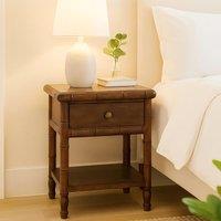 Solid Mango Wood Bedside Table with Drawer and Open Slot, Bedside Cabinet with Hand-Finished Construction, 36L x 45W x 60H cm, Brown Aosom UK