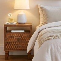 2-Drawers Bedside Cabinet, Wood Nightstand with Open Shelf, Eco-Conscious Build, 35L x 45W x 60H cm, Brown Aosom UK