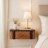 Handcrafted Solid Wood Wall-Mounted Bedside Drawer with Spacious Drawer, Bedside Table with Bronze Metal Accent, 32L x 50W x 18H cm, Brown Aosom UK