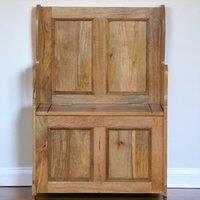 Solid Mango Wood Small Storage Bench with Clear Natural Finish and Storage Box, Storage Stool for Living Room, 35L x 60W x 90H cm, Brown Aosom UK