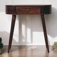 Solid Wood Console Table with Rounded Edges and Drawer, Compact Mid‑Century Bedside Table for Living Room, 40L x 80W x 78H cm, Brown Aosom UK