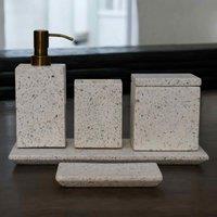 5-Piece Marble Bathroom Set with Timeless Design, Hand-finished Artisan Pieces with Versatile Styling, 7.5L x 7.5W x 19H cm, White Aosom UK