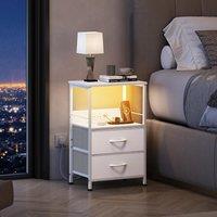 WLIVE LED Lit Bedside Cabinet, Comes with Drawers and Integrated Charging Station, Practical Side Table Ideal for Bedroom, Living Room and Small Spaces, White