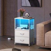WLIVE Set of 2 White Bedside Tables, Equipped with Drawers, LED Lights and Charging Station, Multi-use Bedside Cabinet for Bedroom, Living Room and Small Spaces
