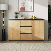 WLIVE Chest of Drawers with 3 Drawers, Cabinet with 2 Door 4 Shelvses, Modern Storage Unit, for Living Room, Bedroom, Hallway, (Black + Oak, 2 Door 3 Drawer)