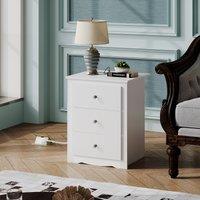 WLIVE 3-Drawer Wooden Bedside Table with Charging Station, USB Ports & Plug Sockets, Nightstand with Storage for Bedroom, Living Room, Office (2, White)