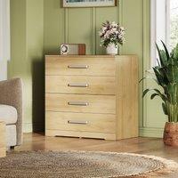 WLIVE Chest of Drawers with 4 Drawers, Metal Handles and Runners, Modern Storage Drawers for Bedroom, Kids Room, Closet, Oak