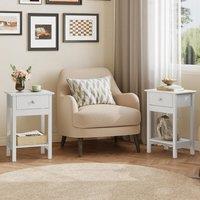 WLIVE Wooden Bedside Table, Nightstand with Shelf Drawer, Wooden Side Sofa Tables, for Small Spaces, End Tables for Living Room, Bedroom (2, White)
