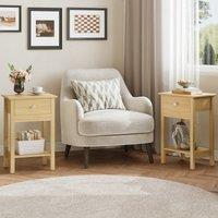 WLIVE Wooden Bedside Table, Nightstand with Shelf Drawer, Wooden Side Sofa Tables, for Small Spaces, End Tables for Living Room, Bedroom (2, Oak)