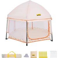 Pop-Up Baby Playpen with Removable Canopy, Portable Six-Sided Play Yard with Breathable Mesh for Outdoor, 150L x 150W x 105H cm, Beige Aosom UK
