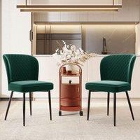 Set of 2 Upholstered Modern Wingback Chair with Metal Legs, Velvet Accent Chairs for Dining Room, Living Room, Kitchen, 47x43x86 cm, Green Aosom.UK