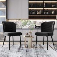 Set of 2 Modern Velvet Black Dining Chairs with 4 Metal Legs, Lounge Chair with Backrest for Dining Room, Living Room, 47x43x86 cm, Black Aosom.UK