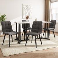 Modern Oblong Dining Room Tables with Adjustable Black Feet and Marble Pattern MDF Top, Kitchen Units with Metal Frame, 140x80x75 cm, White Aosom.UK