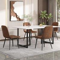 Modern Oblong Dining Room Table with L-Shaped Support Legs, Marble Top Extendable Table with Metal Frame, 140x80x75 cm, White+Black Aosom.UK