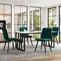 Modern Extendable Oblong Dining Room Tables with Iron Square Tube Legs, Kitchen Units with Marble Pattern, 140x80x75 cm, White+Black Aosom.UK