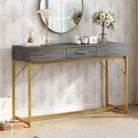 Light Luxury Hallway Console Table with Drawer, Metal Frame, MDF Top, Modern Dressing Table for Bedroom, Cloakroom, 120x38x76 cm, Grey Aosom.UK