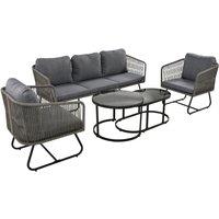 Space-Saving Outdoor Garden Lounge Set with Glass Coffee Table, Adjustable Foot Pads, Garden Settee Set for Patio, Porch, Backyard, Grey Aosom.UK
