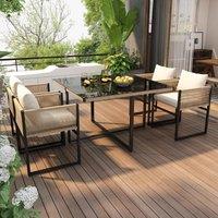 5-Piece Garden Dining Set with Hand-Woven Rope Chairs, Modern Garden Furniture Set for Balcony, 110L x 110W x 74H cm, Beige+Black Aosom UK