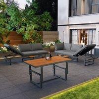 Garden Lounge Sofa Set with 2 Sofas, Adjustable Wood Table, Iron Frame, Corner Couch with Cushions and Pillows, 250L x 186W x 76H cm, Grey Aosom.UK