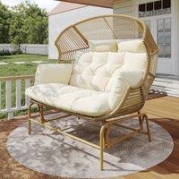 Elegant Garden Rocking Chair with Smooth Motion, Comfortable Hanging Chair with Thick Cushions, 145L x 85W x 143H cm, Beige Aosom UK