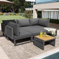 Outdoor Garden Furniture Set with High-Density Foam Cushions, Durable Garden Sofa Set with Plastic Weave, 240L x 118W x 83H cm, Gray Aosom UK