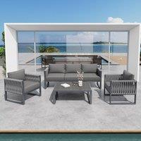 Stylish Garden Furniture Set with Galvanised Metal Frame, Comfortable Garden Sofa Set for 5 People, 167L x 61W x 63H, Gray Aosom UK