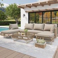 Rope-Woven Garden Sofa Set with 10 cm Thick Cushions, Versatile Garden Lounge Set with Splash-Proof Fabric, 225L 167W 62H cm, Beige Aosom UK