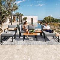 Modular Outdoor Garden Sofa Set with Aluminium Frame, Sturdy Lounge Set with Acacia Wood Coffee Table, 150L x 81.5W x 76H cm, Gray Aosom UK