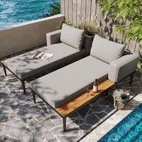 Modular Outdoor Double Chaise Lounge with Sturdy Iron Frame, Stylish Garden Sun Lounger for Patio & Poolside, 150L x 140W x 55H cm, Gray Aosom UK