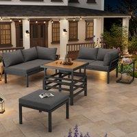 4-5 Seater Outdoor Furniture Set with Extendable Lift-Top Coffee Table, Versatile Outdoor Sofa Set for Patio, 224L x 56W x 65H cm, Gray Aosom UK