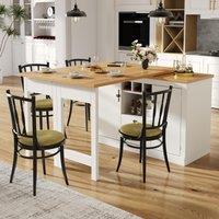 Extendable Bar Table with Smart Pull-Out System, Multifunctional Sideboard with Adjustable Compartments, 120-180L x 40W x 76H cm, White Aosom UK