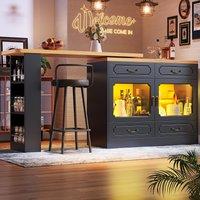 360 Rotating Bar Table with Rotatable Side and Spice Rack, Extendable Kitchen Island with 4 Drawers, 135-203L x 39W x 93H cm, Black Aosom UK